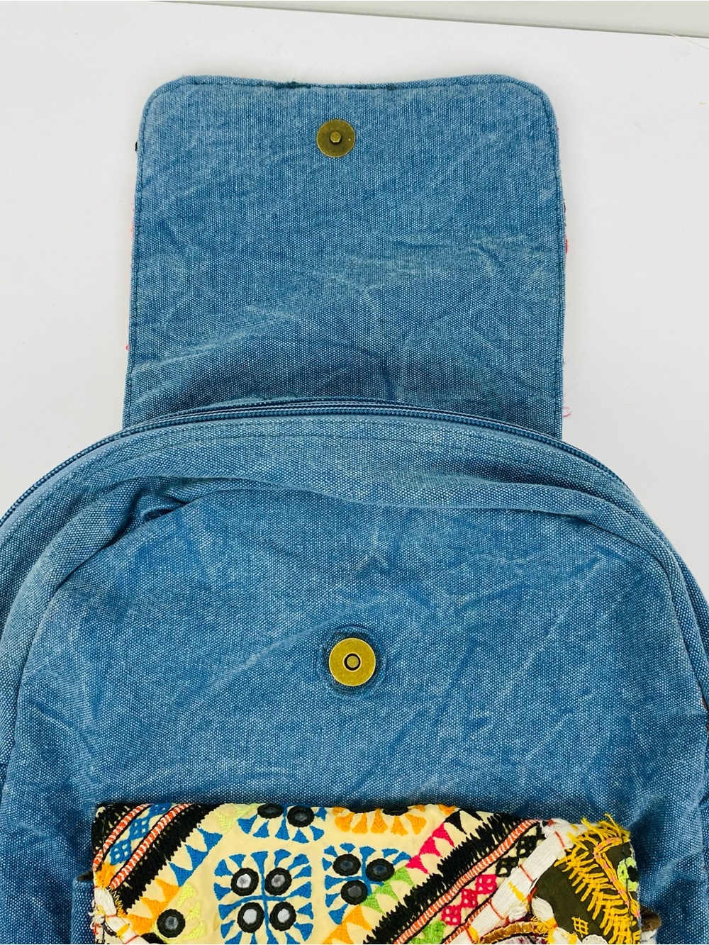 Boho Patchwork Denim Backpack - Multicolor - Picture 3 of 11